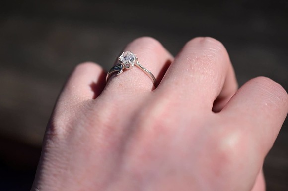 Raw Diamond Engagement Ring, Rough Uncut Diamond, White Diamond, Natural - Picture 9 of 10